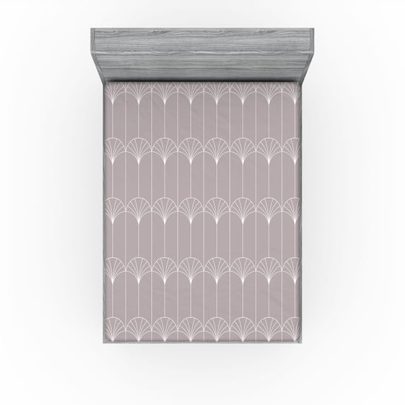 Art Deco Fitted Sheet, Simple Lines Lattice Art Nouveau Style Vintage Grid Abstract Motif Print, Decorative Soft Bedding All-round Elastic Pocket, Queen Size, Warm Taupe and White, by Ambesonne
