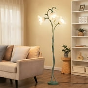Art Deco Flower Floor Lamp, Flexible Arm DIY Shape, 3-Color Temperature LED, Matte Metal & Plastic, Adjustable Lighting for Bedroom, Living Room, Study, Hotel Decor, Button Control