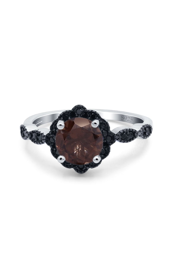 Art Deco Flower Natural Chocolate Smoky Quartz Ring 925 Sterling Silver Size 5