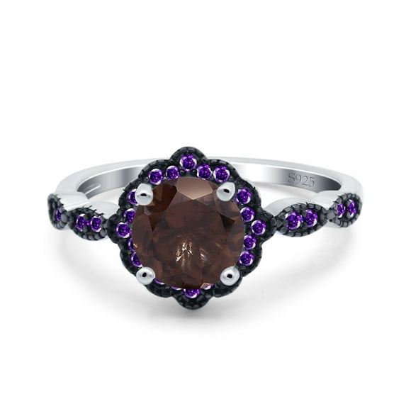 Art Deco Flower Natural Chocolate Smoky Quartz Ring 925 Sterling Silver Size 7
