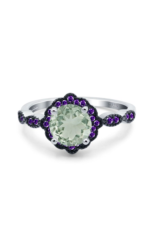 Art Deco Flower Natural Green Amethyst Prasiolite Ring 925 Sterling Silver Size 5