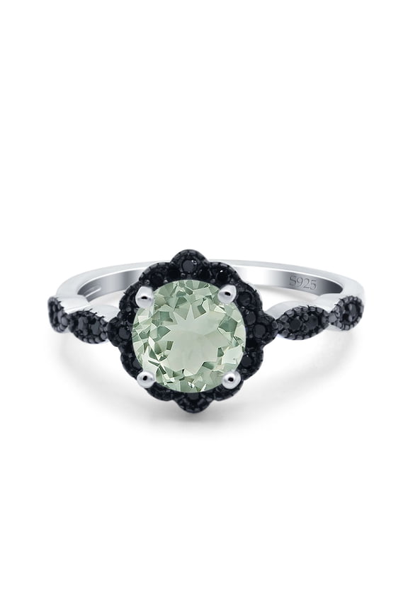 Art Deco Flower Natural Green Amethyst Prasiolite Ring 925 Sterling Silver Size 9