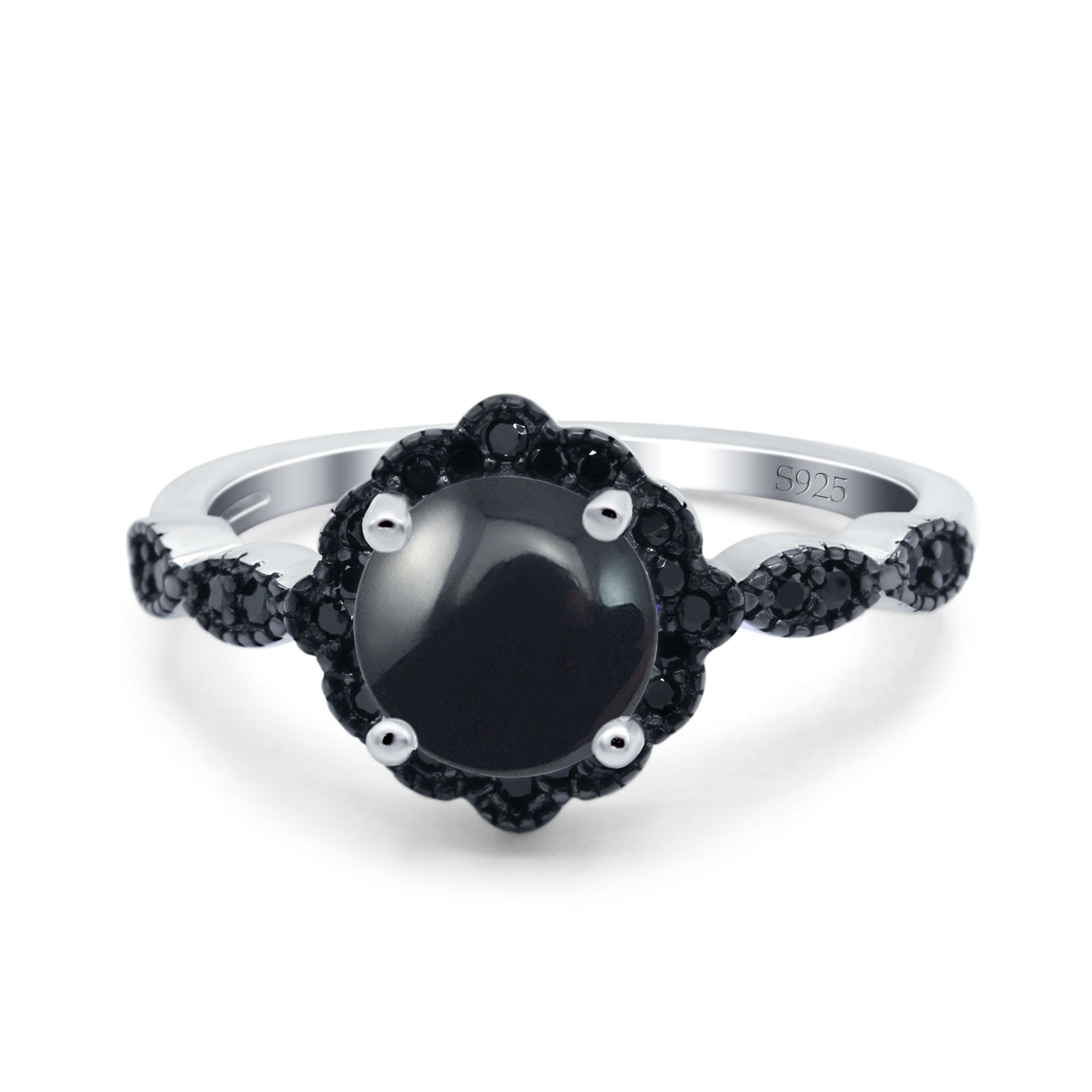 Women's Black Onyx Ring - 925 Sterling Silver With Platinum Plating, 1.1 Carat Hexagon Agate Gemstone, Size 4-9