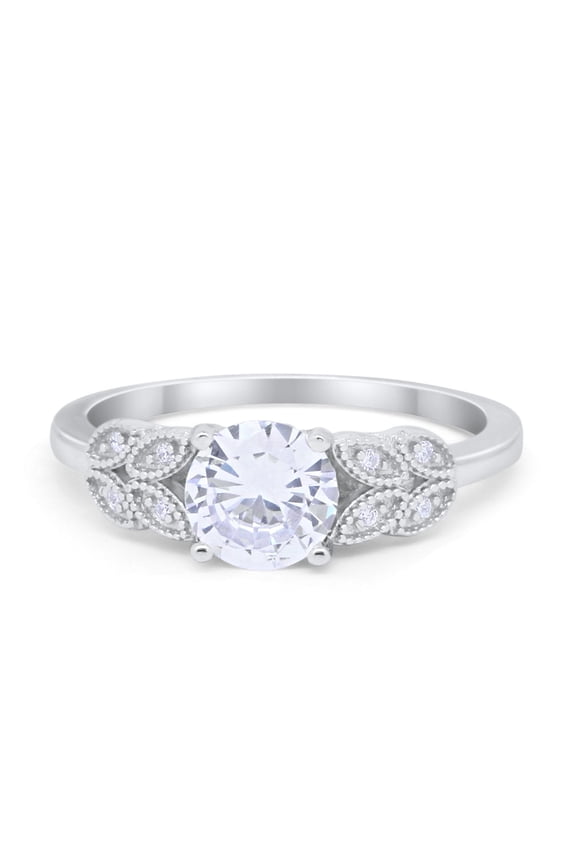 Art Deco Flower Style Wedding Engagement Ring Round CZ 925 Sterling Silver Size 6