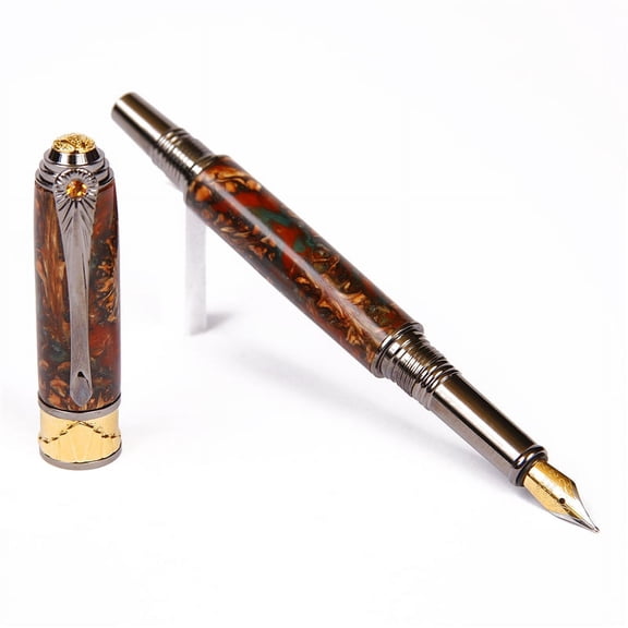 Art Deco Fountain Pen - Copper and Green Pine Cone