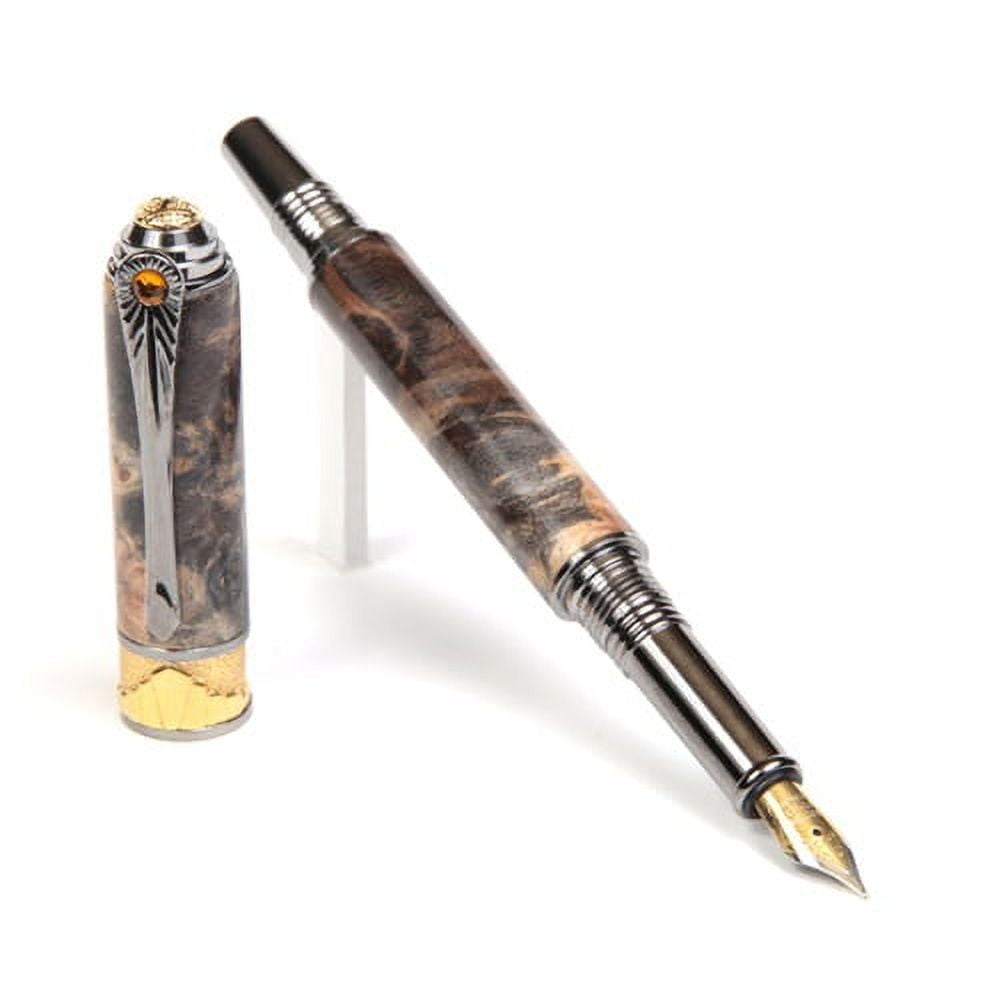 Art Deco Fountain Pen - Gray & Black Maple Burl
