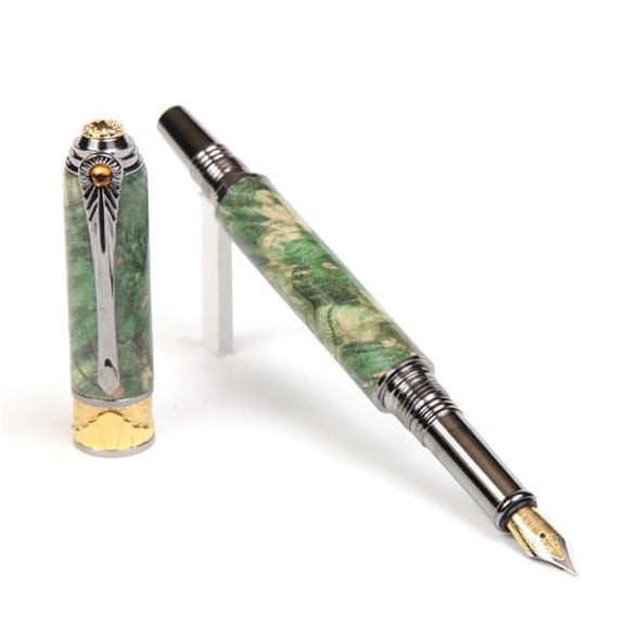 Art Deco Fountain Pen - Green Maple Burl