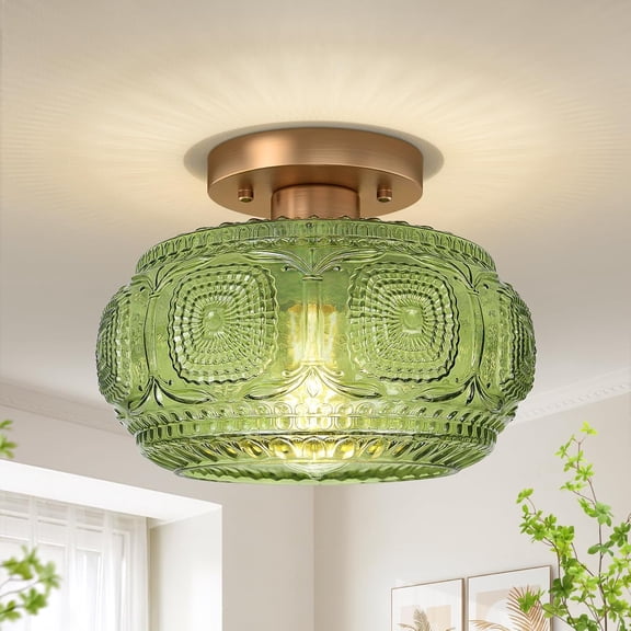 Art Deco Globe Glass Semi Flush Mount Ceiling Light Fixture for Kitchen, Hallway, Bedroom - E26 Base, Bulb Not Included