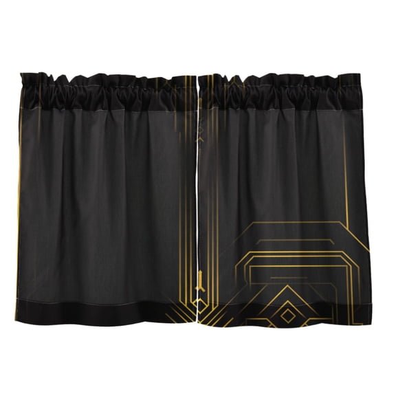 Art Deco Gold 27"x36" Linen Look Cafe Curtain Set with Privacy and UV Protection