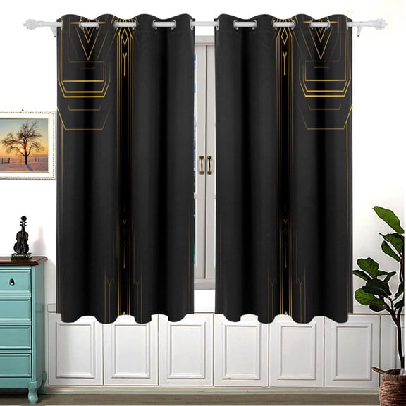 Art Deco Gold 63x55in Window Curtain Panels 63x55in 2-Piece Heavy Duty 80% Light Blocking