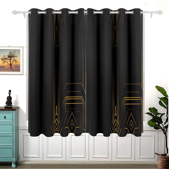 Art Deco Gold Thermal Blackout Curtains 63x55 Inch 2 Panels Grommet Window Drapes for Bedroom Living Room