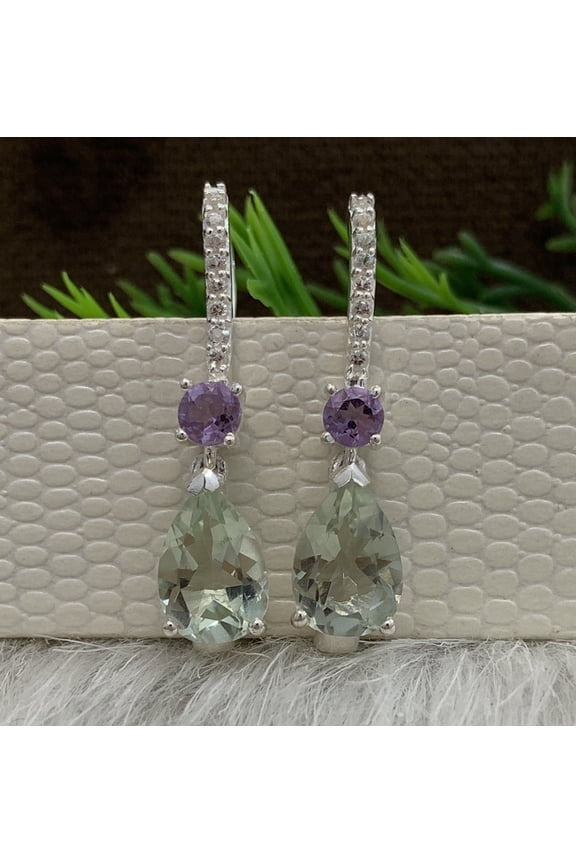 Art Deco Green Amethyst-Prasiolite Dangle/Drop Earrings - 925 Sterling Silver Dangle Earrings - Birthstone Earrings - Gemstone Earrings for Women