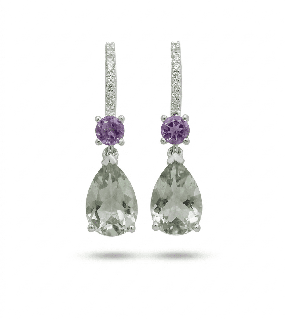 Art Deco Green Amethyst-Prasiolite Dangle/Drop Earrings - 925 Sterling Silver Dangle Earrings - Birthstone Earrings - Gemstone Earrings for Women