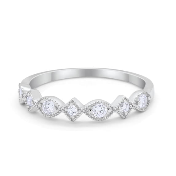 Art Deco Half Eternity Ring CZ 925 Sterling Silver Size 9