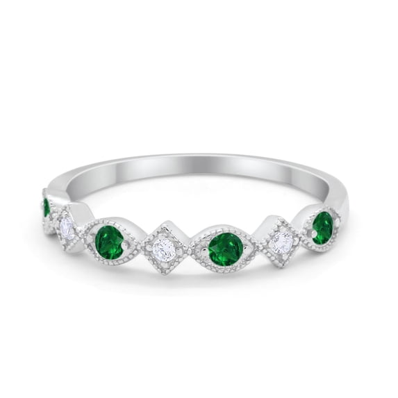 Art Deco Half Eternity Ring Green Emerald CZ 925 Sterling Silver Size 10