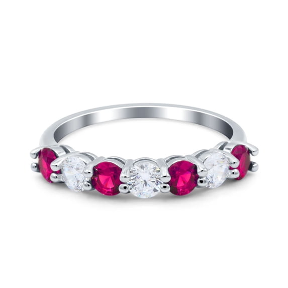 Art Deco Half Eternity Stackable Ring Ruby CZ 925 Sterling Silver Size 6