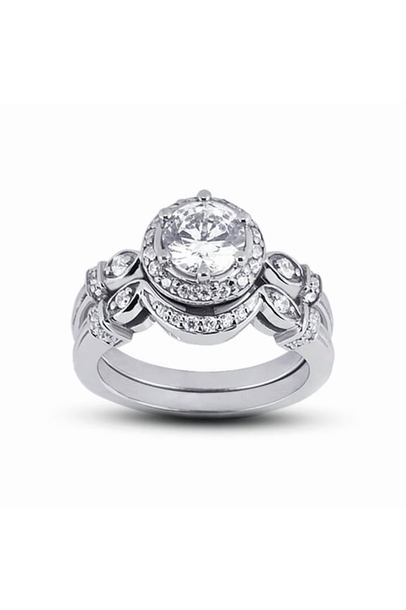 Art Deco Halo Bridal Set Stackable Engagement Rings 1.9 Ct Diamond 14K White Gold Over