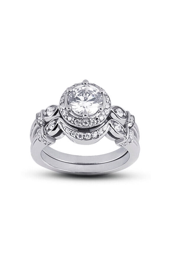 Art Deco Halo Bridal Set Stackable Engagement Rings 1.9 Ct Diamond 14K White Gold Over