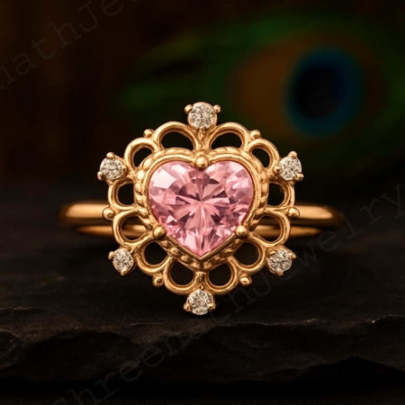 Art Deco Heart Cut Pink Sapphire Engagement Ring White Gold Moissanite Cluster Wedding Ring Promise Ring Anniversary Rings for Women
