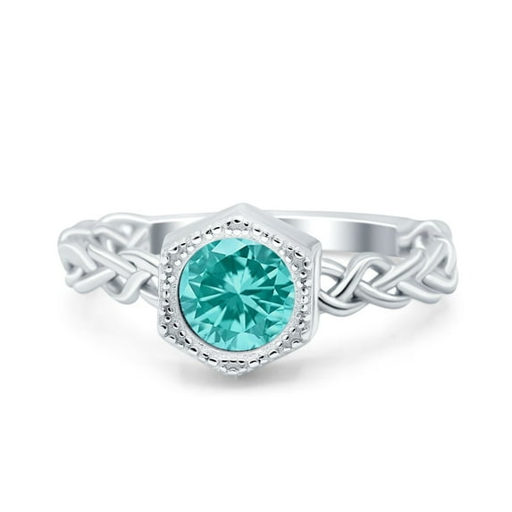 Art Deco Hexagon Round Ring Paraiba Tourmaline CZ 925 Sterling Silver Size 6
