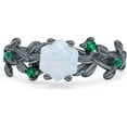 thumbnail image 1 of Art Deco Hexagonal Tree Leaf White Opal Black Tone 925 Sterling Sliver, Size 7, 1 of 6