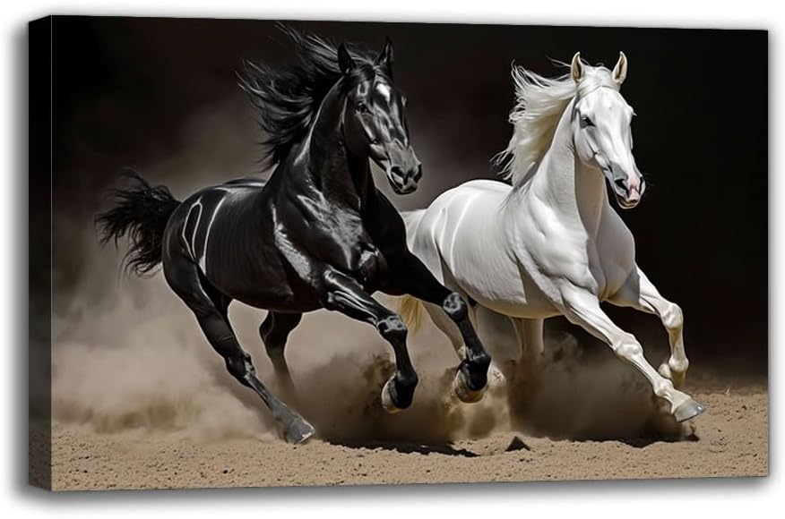 Art Deco Horse Canvas Wall Art - Framed Modern Galloping Horses Print ...