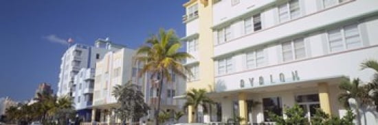 Art Deco Hotels Ocean Drive Florida USA Canvas Art - Panoramic Images (36 x 12)