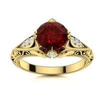 Art Deco Inspired 7MM Round Garnet 925 Sterling Silver Gold Vermeil Women Boho Ring