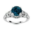 thumbnail image 1 of Art Deco Inspired 7MM Round London Blue Topaz 925 Sterling Silver Women Boho Ring, 1 of 2