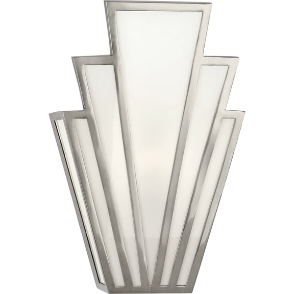 Art Deco Inspired Antique Silver Finish Wall Sconce with White Glass Shade Panels - Elegant Candelabra Design for Sophisticated Home Lighting