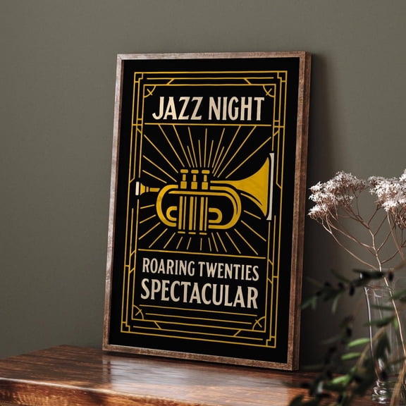Art Deco Jazz Night Roaring Twenties Wall Art Poster, Unframed Canvas 24x36in