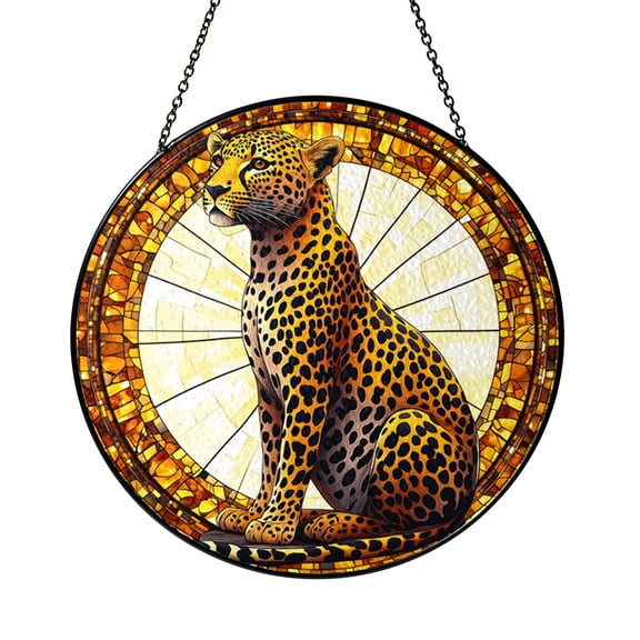 Art Deco Jungle Cat Inspired Stained Glass Style Suncatcher – Window Hanging