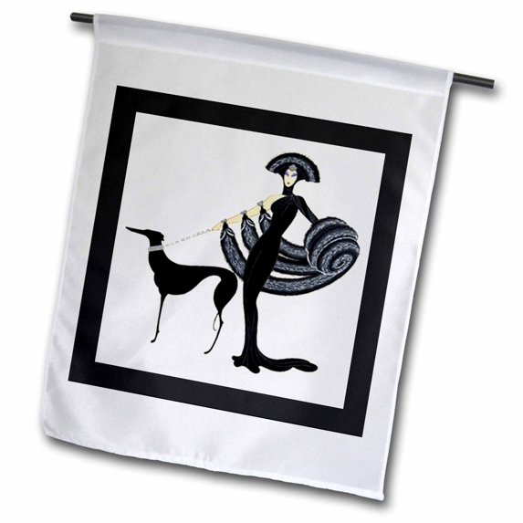 3dRose, Art Deco Lady With Dog, 18 x 27 inch Garden Flag