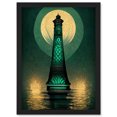 thumbnail image 1 of Art Deco Lighthouse Great Gatsby Moonlight Emerald Artwork Framed Wall Art Print A4, 1 of 4