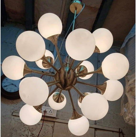 Art Deco Maritime Antique Murano Glass and Brass Sputnik Cloud Chandelier