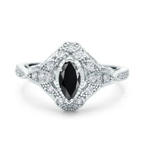 Art Deco Marquise Accent Engagement Ring Black CZ 925 Sterling Silver Size 5