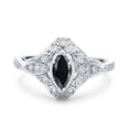 thumbnail image 1 of Art Deco Marquise Accent Engagement Ring Black CZ 925 Sterling Silver Size 8, 1 of 7