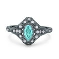 thumbnail image 1 of Art Deco Marquise Accent Ring Black Tone Paraiba Tourmaline CZ 925 Sterling Silver Size 6, 1 of 7