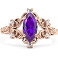 thumbnail image 1 of Art Deco Marquise Filigree Engagement Ring Amethyst Cubic Zirconia Rose Tone 925 Sterling Silver, Size 7, 1 of 7