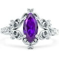 thumbnail image 1 of Art Deco Marquise Filigree Engagement Ring Amethyst Cubic Zirconia White Tone 925 Sterling Silver, Size 10, 1 of 7