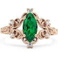 thumbnail image 1 of Art Deco Marquise Filigree Engagement Ring Green Emerald Cubic Zirconia Rose Tone 925 Sterling Silver, Size 7, 1 of 7