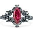 thumbnail image 1 of Art Deco Marquise Filigree Engagement Ring Ruby Cubic Zirconia Black Tone 925 Sterling Silver, Size 8, 1 of 7