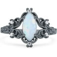 thumbnail image 1 of Art Deco Marquise Filigree Engagement Ring White Opal Black Tone 925 Sterling Silver, Size 9, 1 of 7