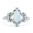 thumbnail image 1 of Art Deco Marquise Filigree Engagement Ring White Opal White Tone 925 Sterling Silver, Size 5, 1 of 7