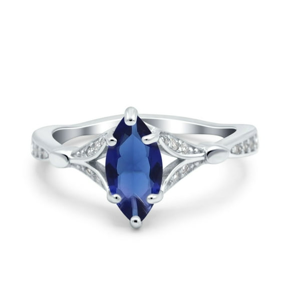 Art Deco Marquise Ring Blue Sapphire CZ 925 Sterling Silver Size 10