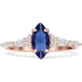 thumbnail image 1 of Art Deco Marquise Vintage Style Ring Blue Sapphire Cubic Zirconia Rose Tone 925 Sterling Silver, Size 9, 1 of 7