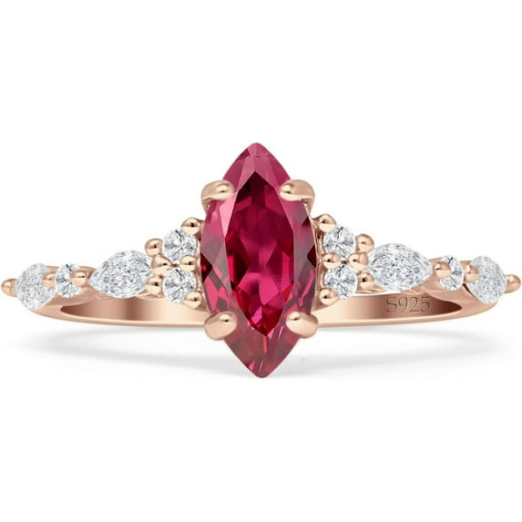 Art Deco Marquise Vintage Style Ring Ruby Cubic Zirconia Rose Tone 925 Sterling Silver, Size 10