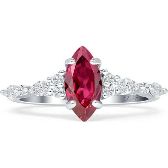 Art Deco Marquise Vintage Style Ring Ruby Cubic Zirconia White Tone 925 Sterling Silver, Size 7