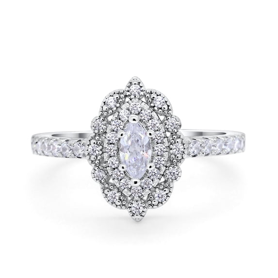 Art Deco Marquise Wedding Ring Simulated CZ 925 Sterling Silver Size 8