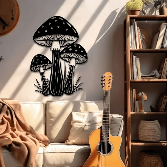 Art Deco Metal Mushroom Wall Sculpture, Indoor or Outdoor Iron Art Decor